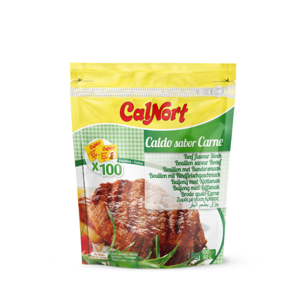 Doypack 100 pastillas de Caldo sabor Carne CALNORT